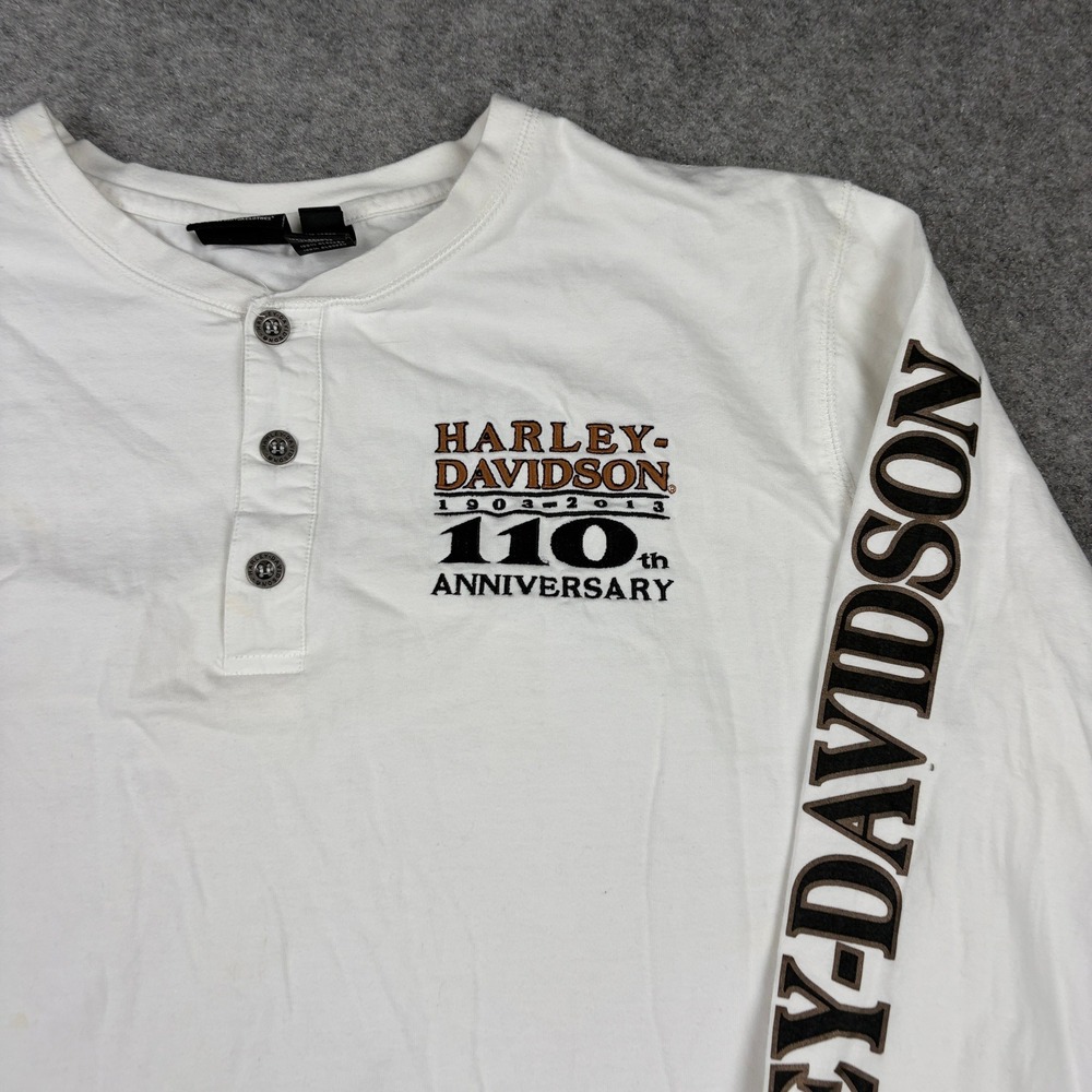 Harley Davidson Henley Shirt Mens 2XL White‎ 110th Anniversary Long Sleeve - Picture 4 of 11